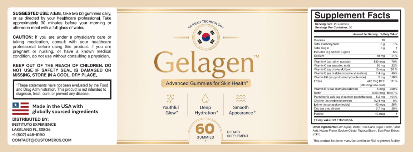 Gelagen Supplement Facts label