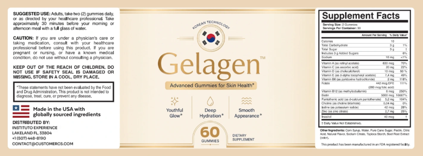 Gelagen Supplement Facts label